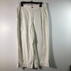 Womens a.n.a. High Rise Wide‎ Leg Crop Pants Cream 14 Cotton Lyocell